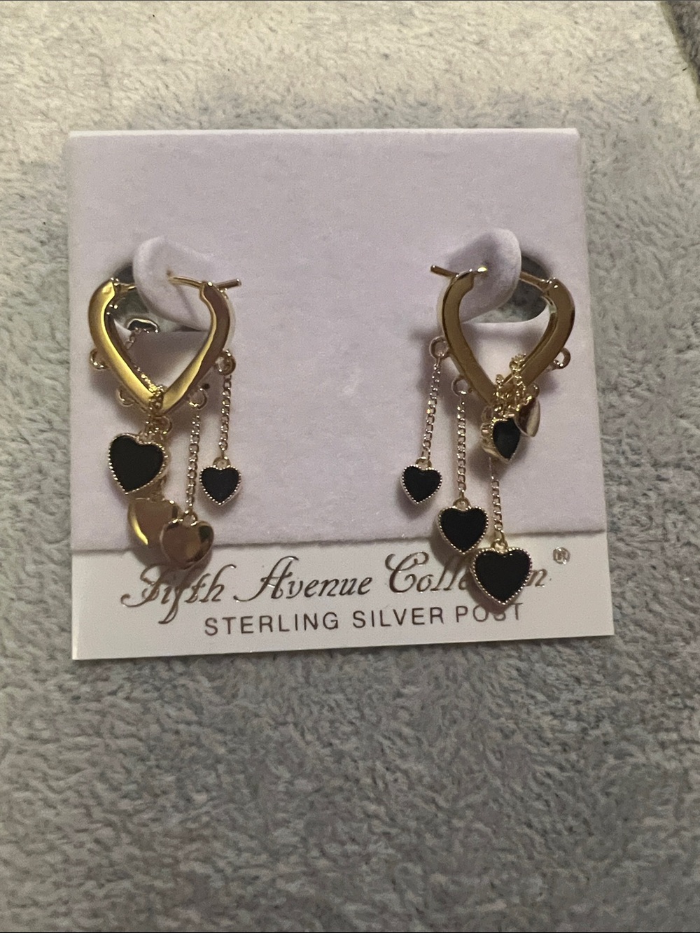 FIFTH AVENUE COLLECTION Gold Heart Dangle Earrings with Black Enamel